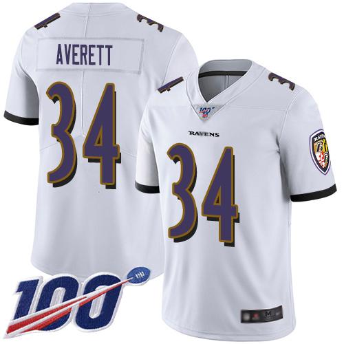 Baltimore Ravens Limited White Men Anthony Averett Road Jersey NFL Football #34 100th Season Vapor Untouchable->women nfl jersey->Women Jersey